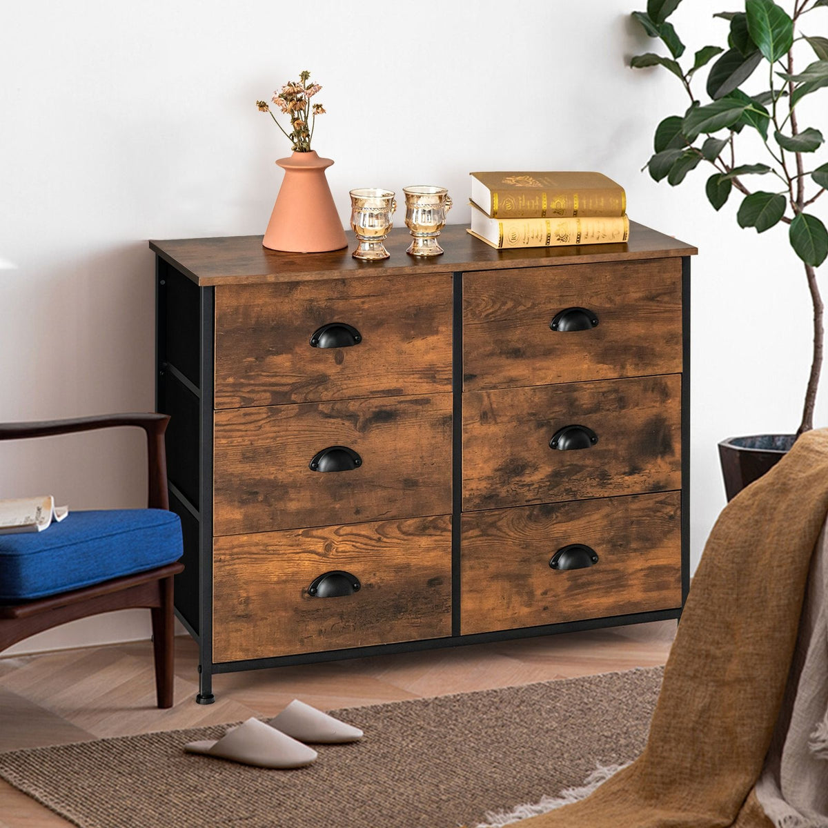 Coast Ladekast - met 6 Laden - Hout - 80 x 30 x 63 cm - Rustiek Bruin