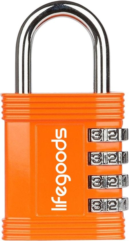 LifeGoods Hangslot - Cijferslot - Kofferslot - Reisslot - 4-Cijfers - Weerbestendig - Oranje