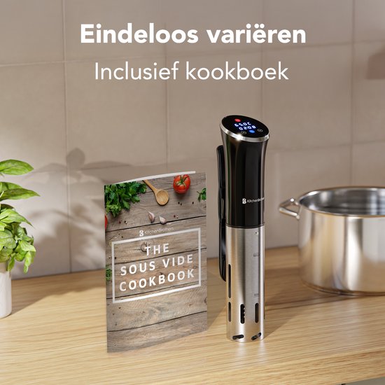KitchenBrothers Sous Vide Stick - tot 95°C - Ingebouwde Timer - Precisie koker - 1200W - Zwart/RVS