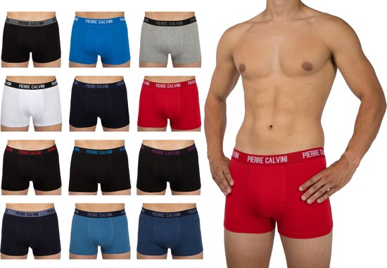 Pierre Calvini - Boxershort Heren - Heren Ondergoed - 12 Stuks - Maat L - Classic Kleuren - Boxershorts Korte Pijp