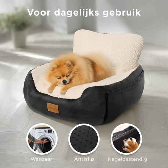 CozySense® Honden Autostoel - Hondenmand Auto voor Kleine Hond - Voorbank & Achterbank - Met Veiligheidsriem, Opbergvak & Wasbare Hoes - Zwart/Beige