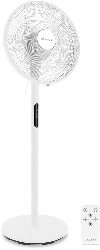 VONROC Vloerventilator - Ø 45,5cm - 4 snelheden & slaapmodus – timer - verstelbaar in 3 hoogtes - incl. afstandsbediening - wit