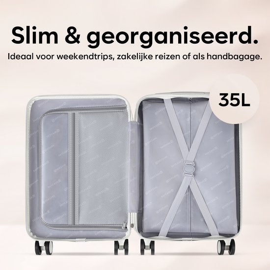 SC Handbagage Koffer 35L - Lichtgewicht Trolley - Spinnerwielen - TSA-slot en Laptopvak - Reiskoffer met Handig Voorvak - 55 cm - Off-white