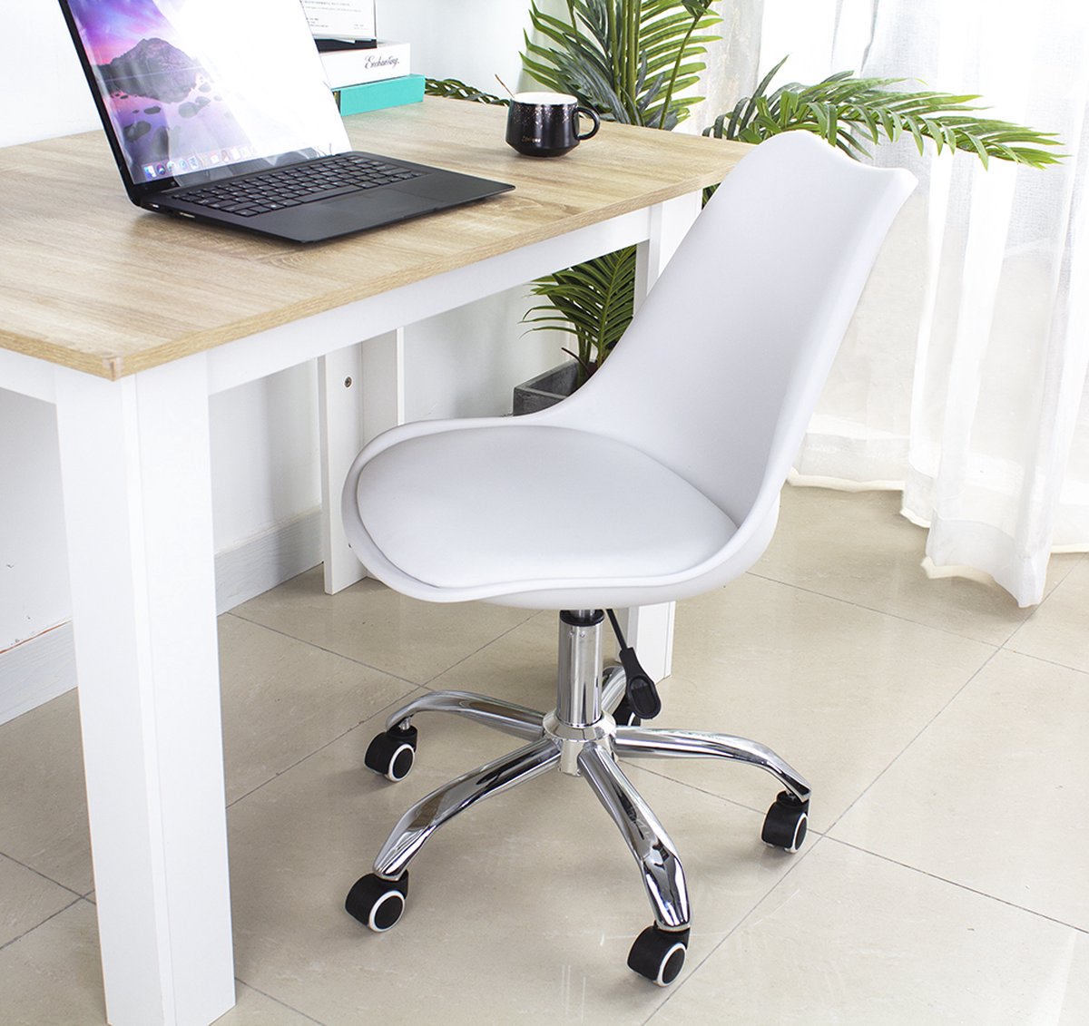 VDD Draaibare Stoel - Hoogte Verstelbaar - Kunstleer - 42 cm Zitdiepte - Wit