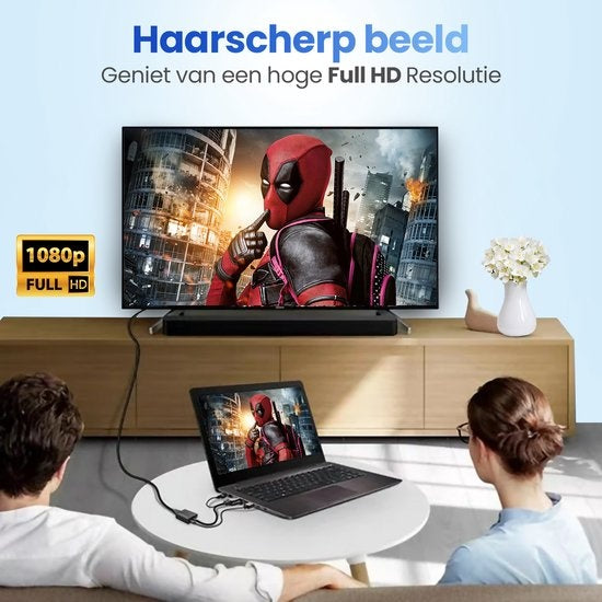 Garpex® VGA naar HDMI Adapter Converter - Universeel met 3.5mm Jack AUX & USB Voeding Kabel - Analoog naar Digitaal Video Omvormer - Male to Female - 1080p Full HD - Inclusief USB voedingskabel