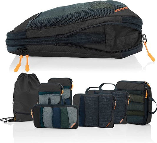 Packing Cubes met compressie voor koffer en rugzak incl. pakzak, Midnight Escape - Zwart