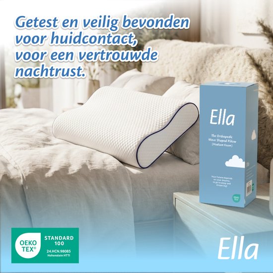 Ella Wave-Hard Orthopedisch Hoofdkussen voor Rug en Zijslaper - Ergonomisch Neksteun Kussen van Traagschuim - Slaapkussen Nekklachten 60 x 40 cm - Wit