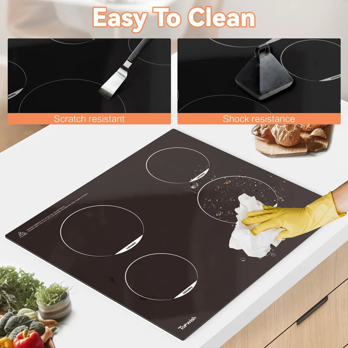 Topwish Inbouw Keramische Kookplaat 4 Zones - 60 cm - 6600W - Touch Bediening - Kinderslot