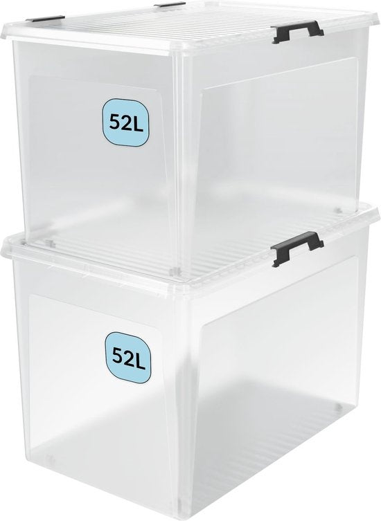 Opbergbox 2x52L – Deksel – Stapelbaar - Wielen