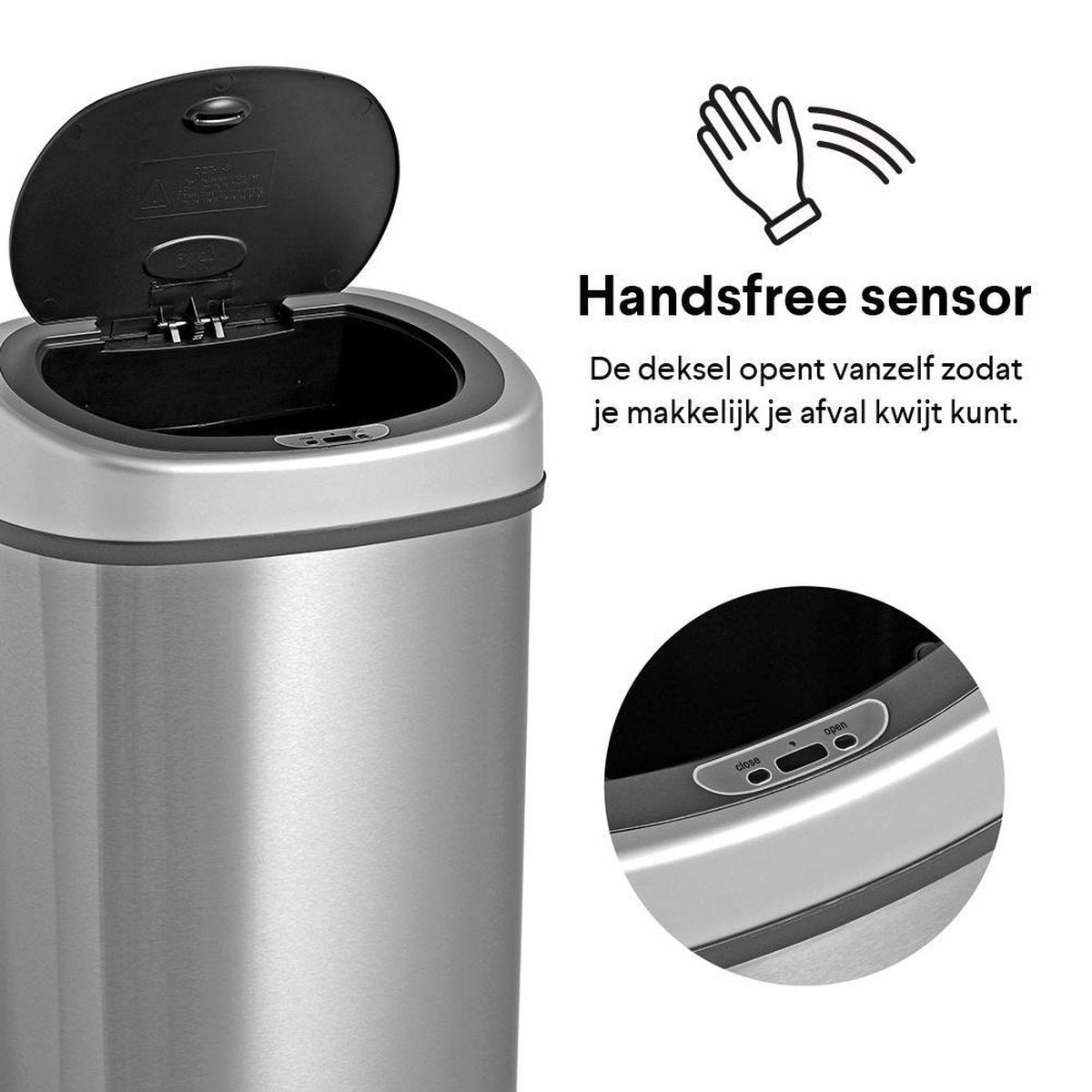 Homra FONIX - Prullenbak 50 liter- Met Sensor en Automatische Soft Close - RVS