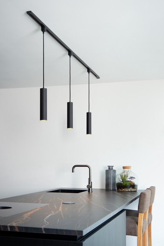 Lucide TRACK FLORIS Hanglamp - 1-fase Railsysteem / Railverlichting - 1xGU10 - Zwart (Uitbreiding)