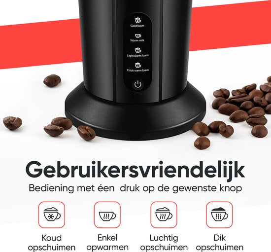 Kitchenwell Melkopschuimer Elektrisch - 4-in-1 - Melkopschuimers - Opschuimer Voor Melk - Milk Frother - Zwart