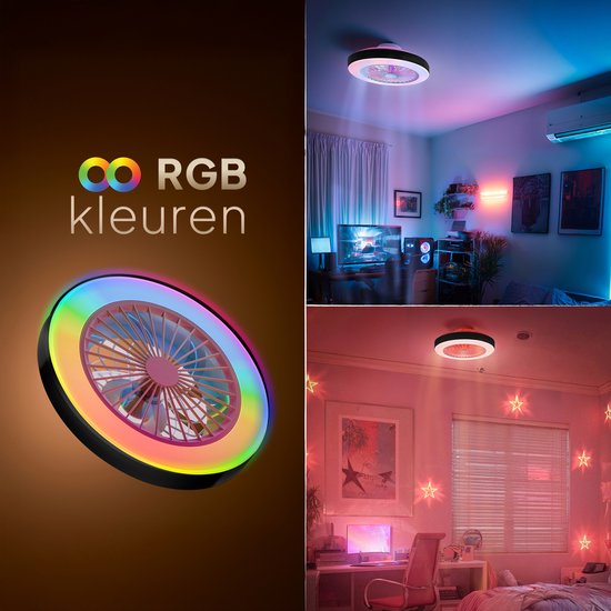 Plafondventilator met Verlichting - Plafondlamp Ventilator - Plafonniere - LED RGBW - Tuya Wifi Smart - Afstandsbediening - ⌀ 50cm - Zwart