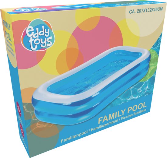 Eddy Toys Opblaas Zwembad - Opblaasbaar Zwembad met Drainageplug en Reparatiepatch - Kinderbad en Peuterbad - 207 x 132 x 46 cm - Kinderzwembad - Opblaasbare Zwembaden - Blauw