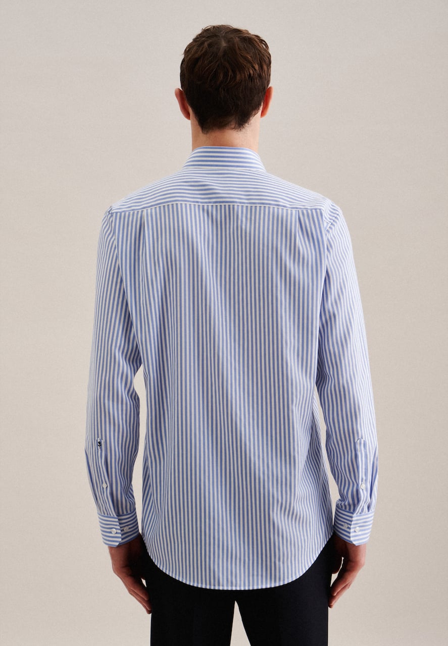 SEIDENSTICKER Regular Fit Zakelijk Overhemd Blauw Denim/Wit, Lange Mouw, Kentkraag - Maat 40