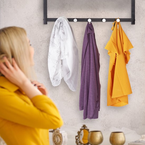 muur kapstok hangend - met plank - 5 haken - metaal - 28 x 65 x 25 cm - zwart