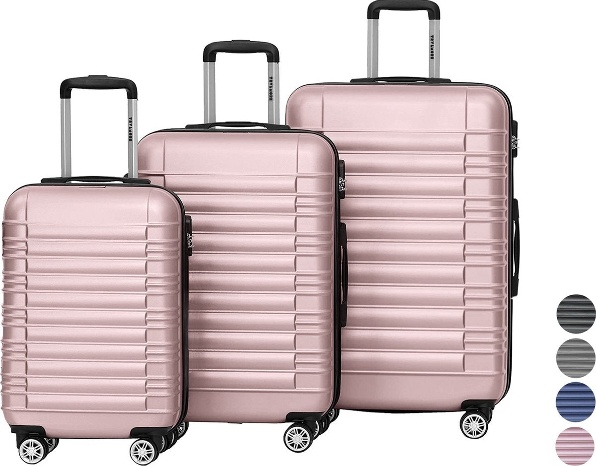TRVLMORE Kofferset - 3 Delig - 38L Handbagage + 70L en 110L Ruimbagage - Roségoud