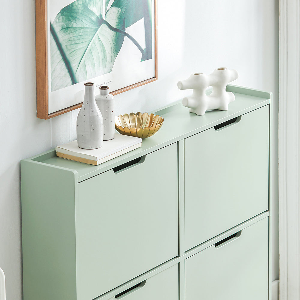 SoBuy Schoenenkast FSR100-GR - 4 Klaplades - 100 x 19 x 90 cm - Groen