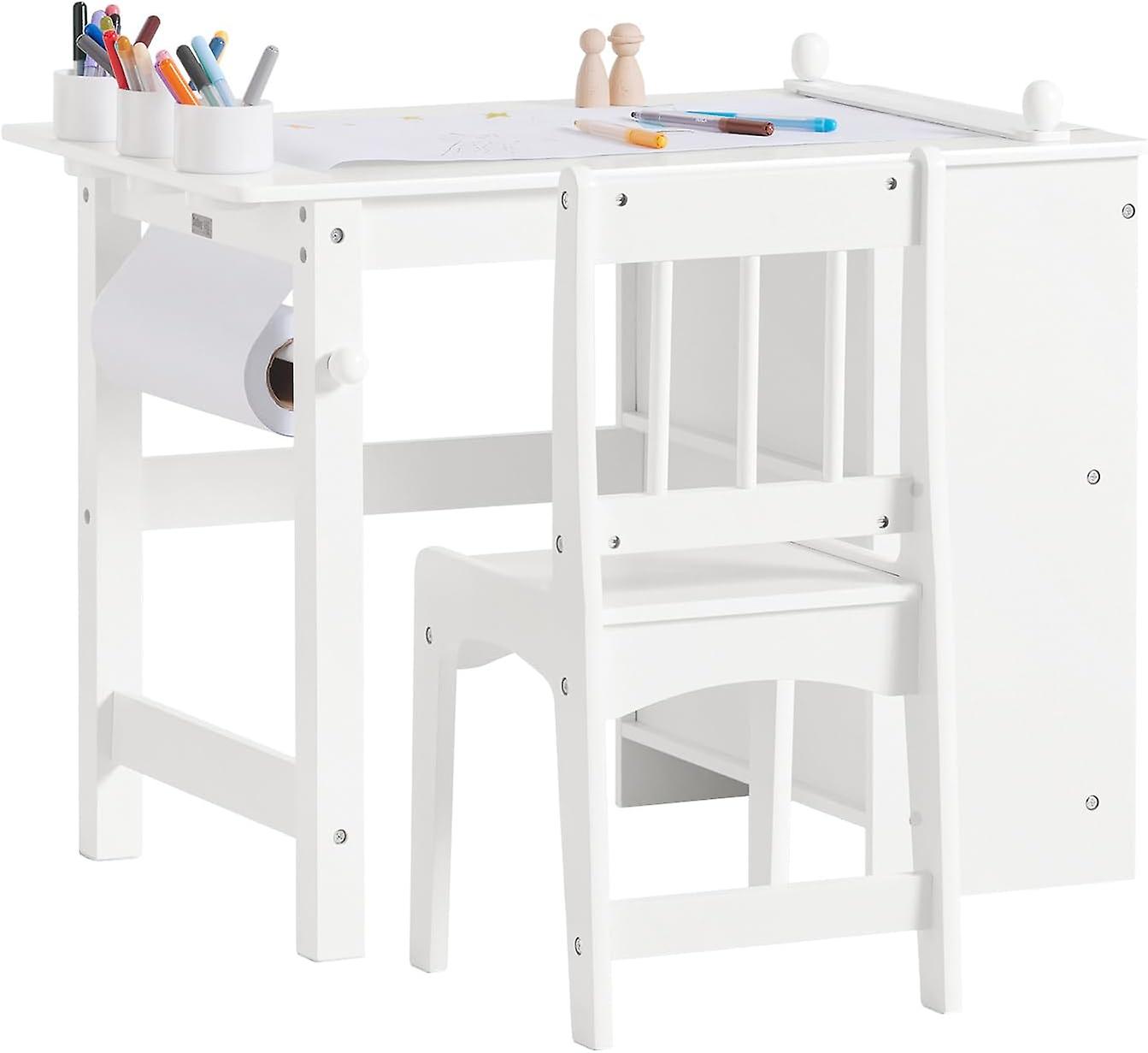 SoBuy Kinderbureau en Stoel Set – Papierrolhouder – 80 x 54 x 65,5 cm – Wit