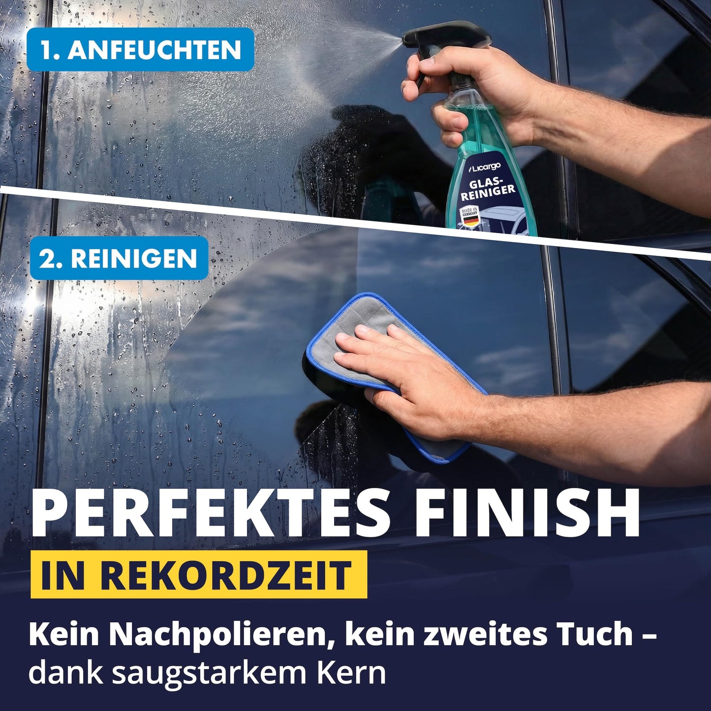 Licargo 2x glas reiniging pad - microvezel glasdoek 16 x 22 cm - streeploos voor autoruiten en spiegels