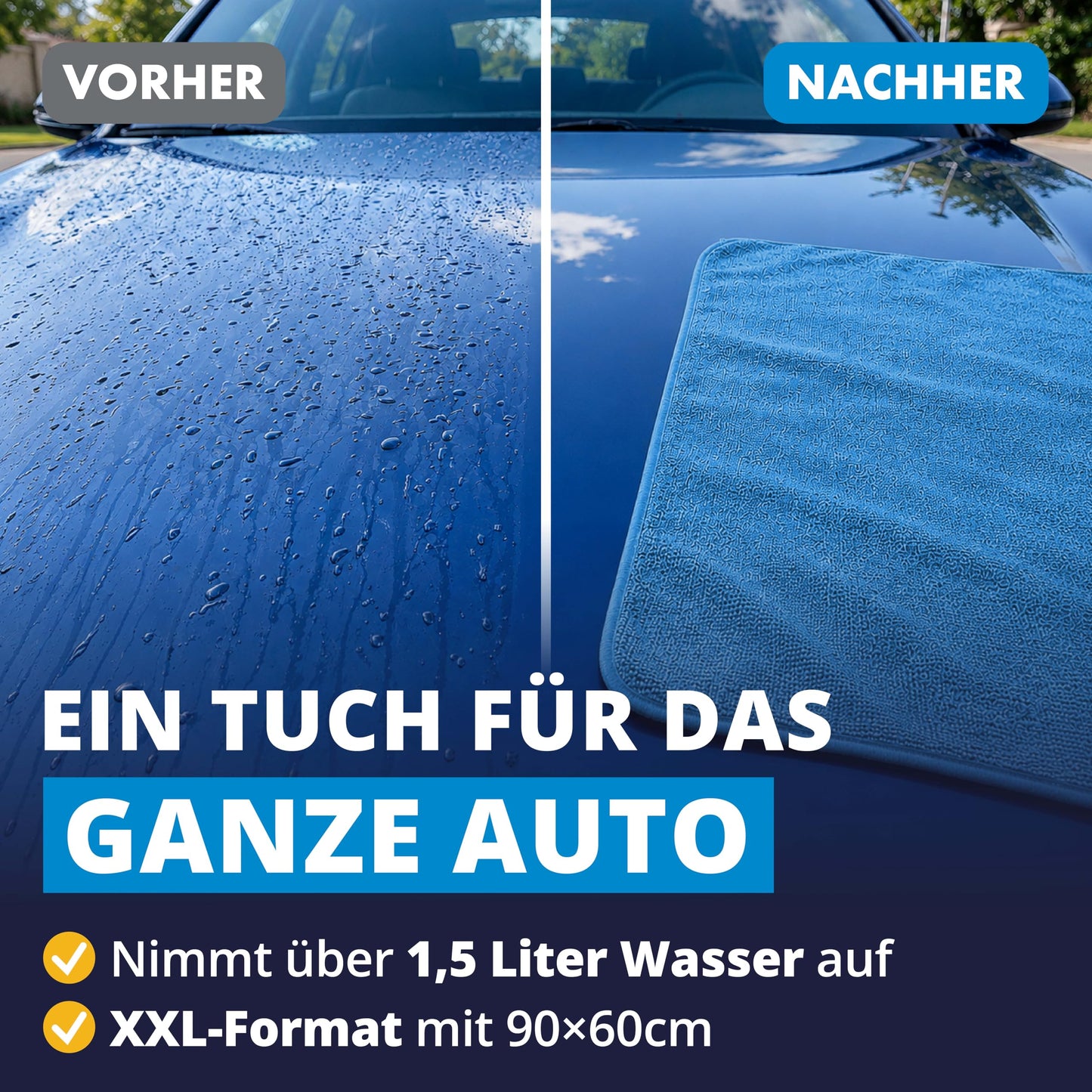LICARGO Auto droogdoek XXL - microvezel droogdoek - 90 x 60 cm - 550 GSM - blauw