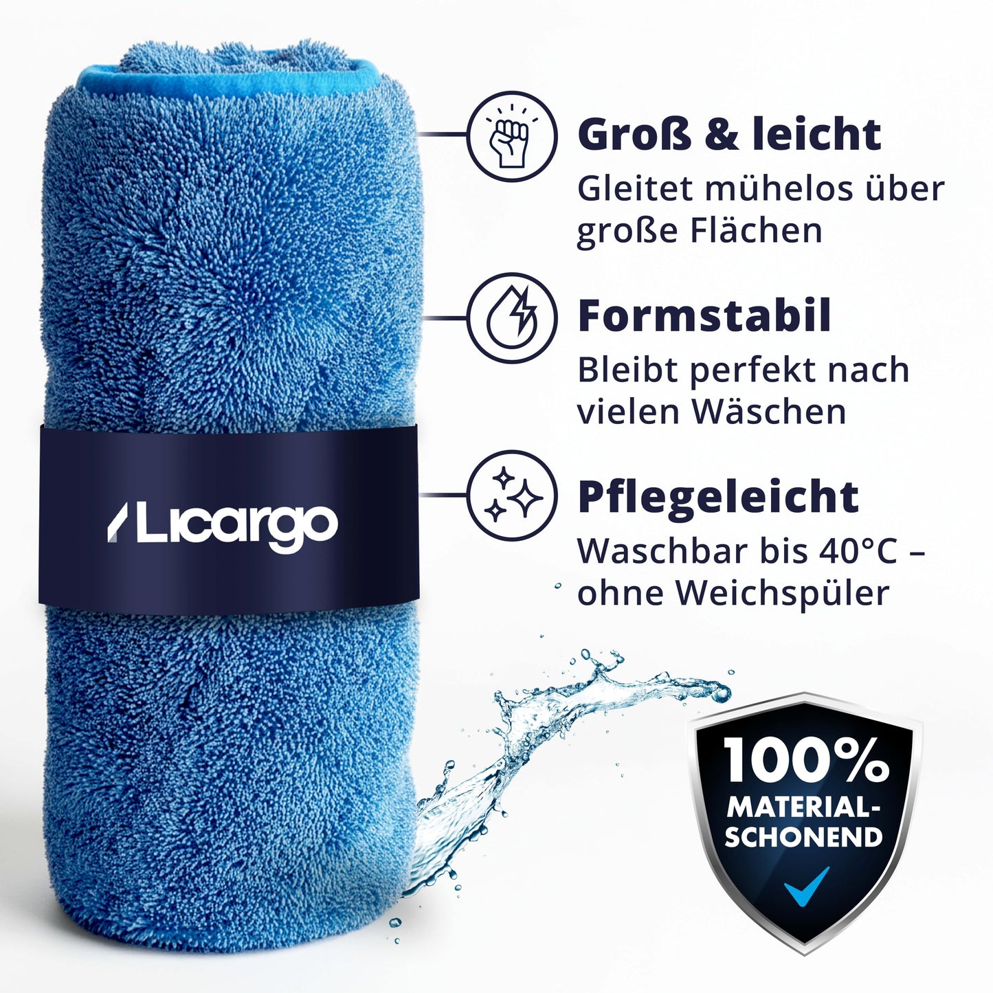 LICARGO Auto droogdoek XXL - microvezel droogdoek - 90 x 60 cm - 550 GSM - blauw