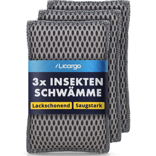Licargo Insectenspons voor auto set van 3 - Microvezel honingraat - 13 x 8 cm