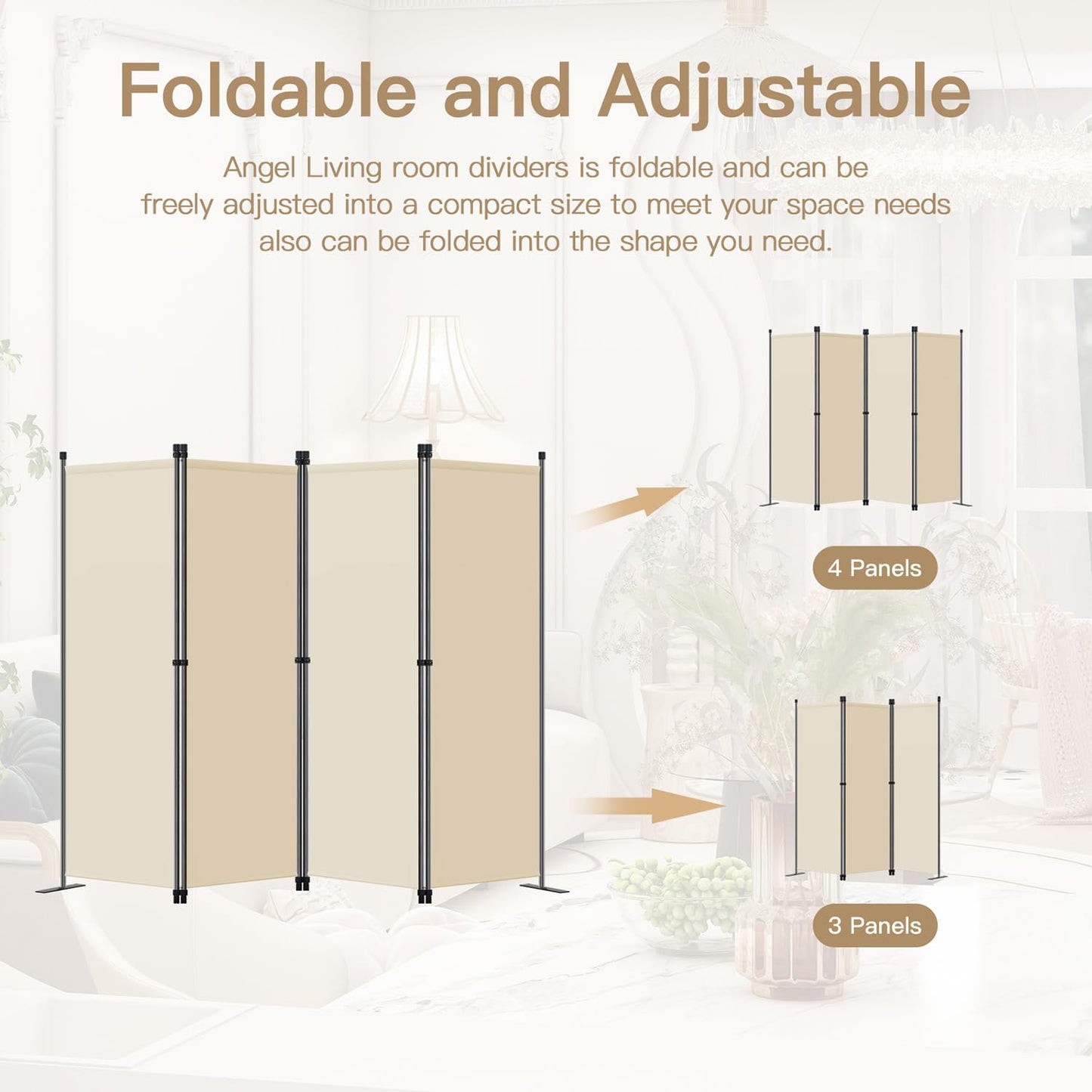 Angel Living inklapbaar privacy scherm - 3 delig scheidings scherm - oranje - staal en polyester - 169 x 165 cm