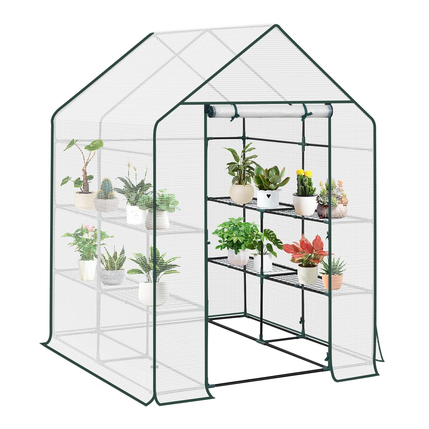 WOLTU tomatenkas - foliekas met 3 schappen - wit - 143 x 143 x 195 cm