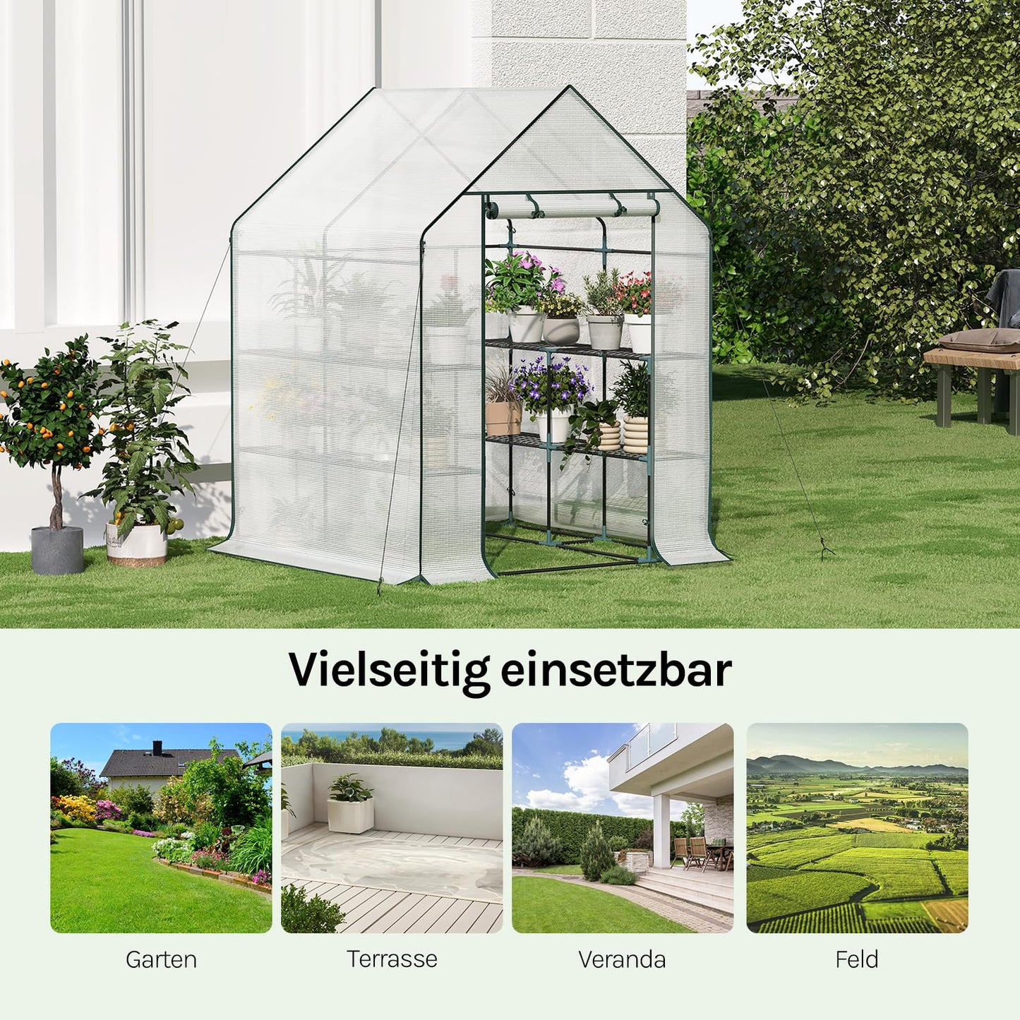 WOLTU tomatenkas - foliekas met 3 schappen - wit - 143 x 143 x 195 cm