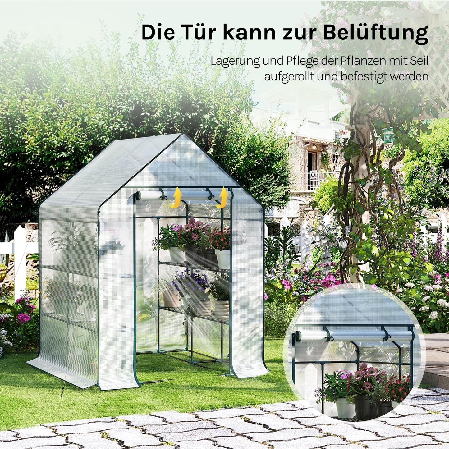 WOLTU tomatenkas - foliekas met 3 schappen - wit - 143 x 143 x 195 cm