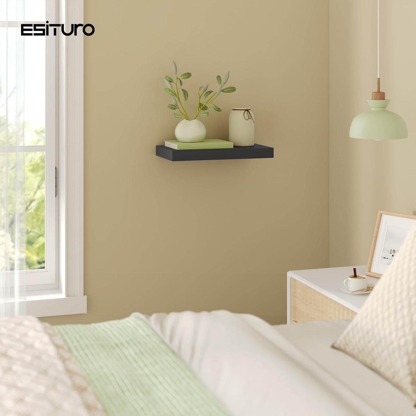 eSituro SWS0260 zwevende wandplank - wandrek - zwart mat MDF - 40 x 23 x 3,8 cm - draagkracht 10 kg