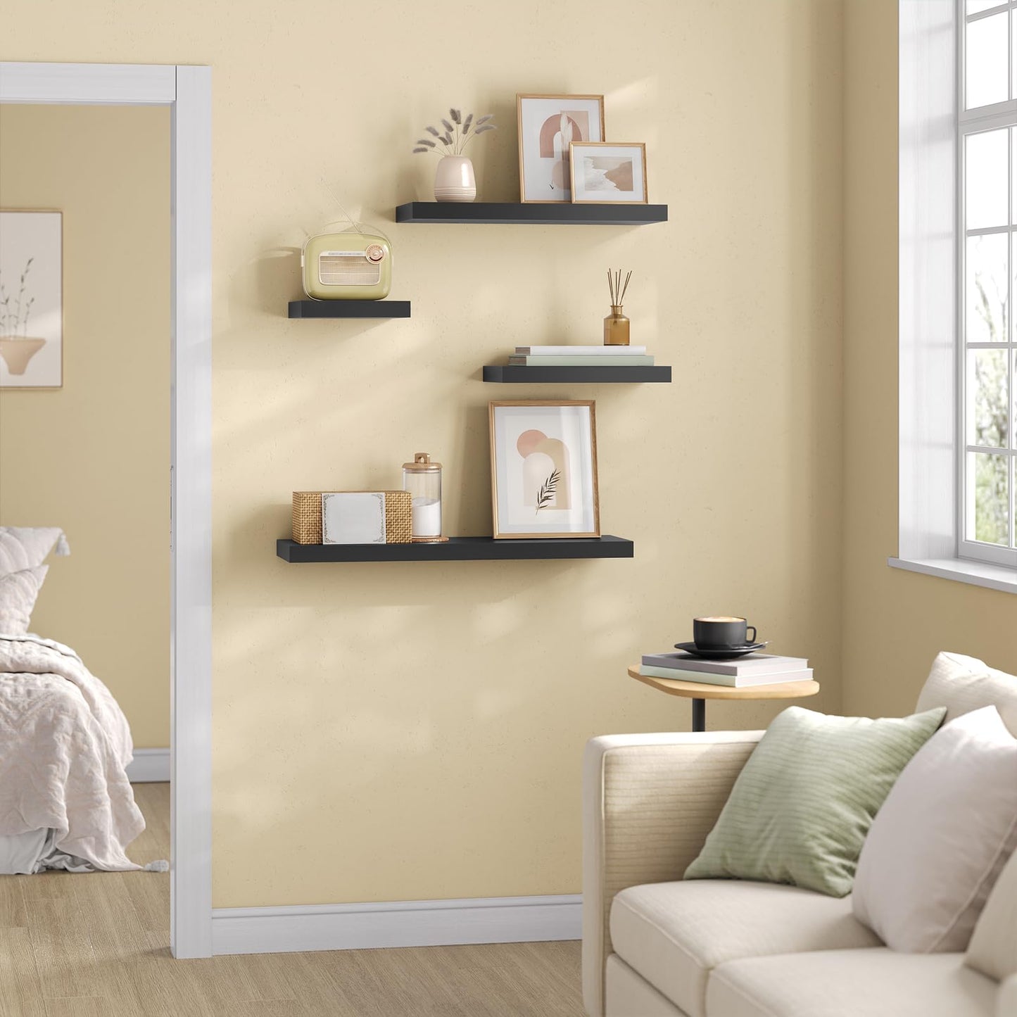 eSituro SWS0260 zwevende wandplank - wandrek - zwart mat MDF - 40 x 23 x 3,8 cm - draagkracht 10 kg