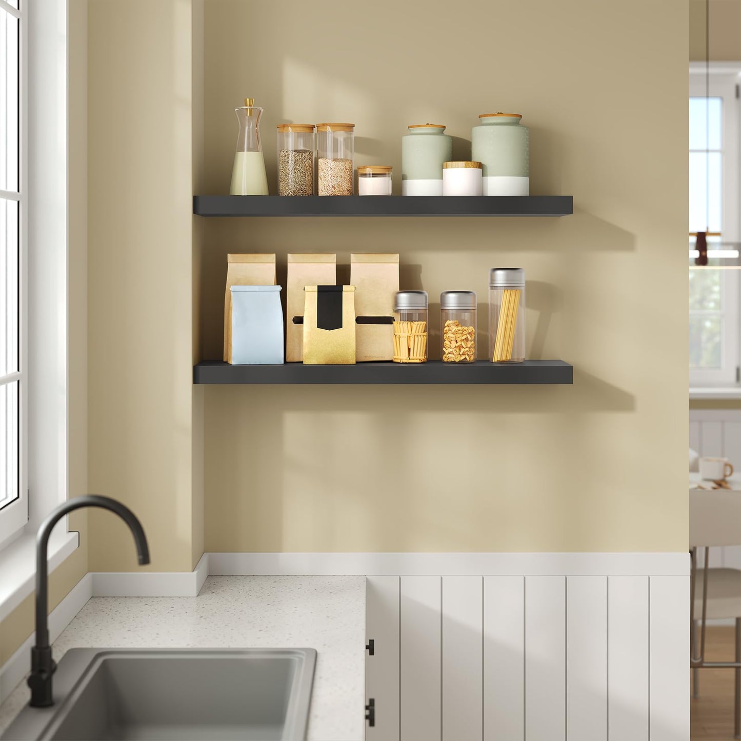 eSituro SWS0260 zwevende wandplank - wandrek - zwart mat MDF - 40 x 23 x 3,8 cm - draagkracht 10 kg
