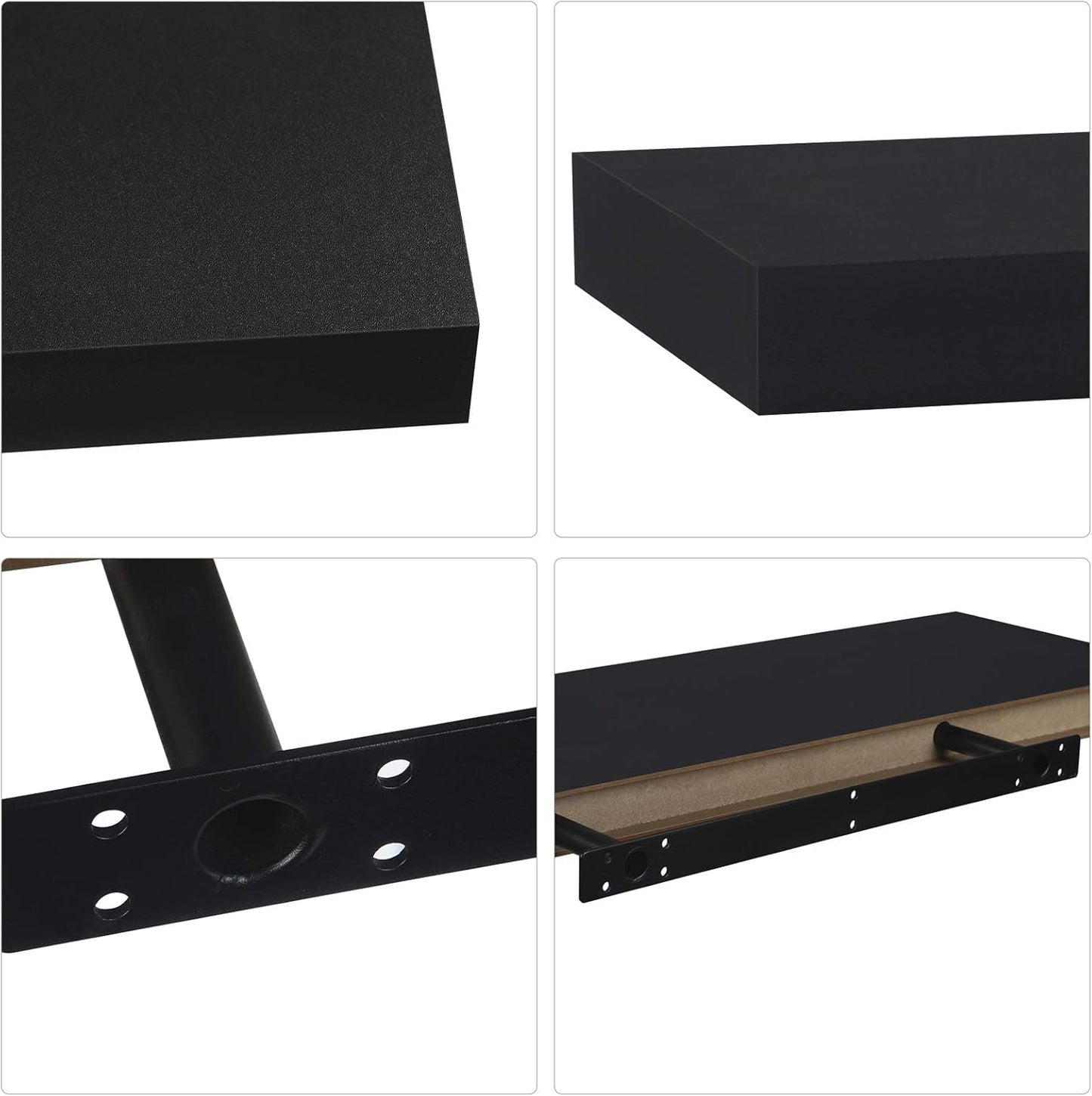 eSituro SWS0260 zwevende wandplank - wandrek - zwart mat MDF - 40 x 23 x 3,8 cm - draagkracht 10 kg