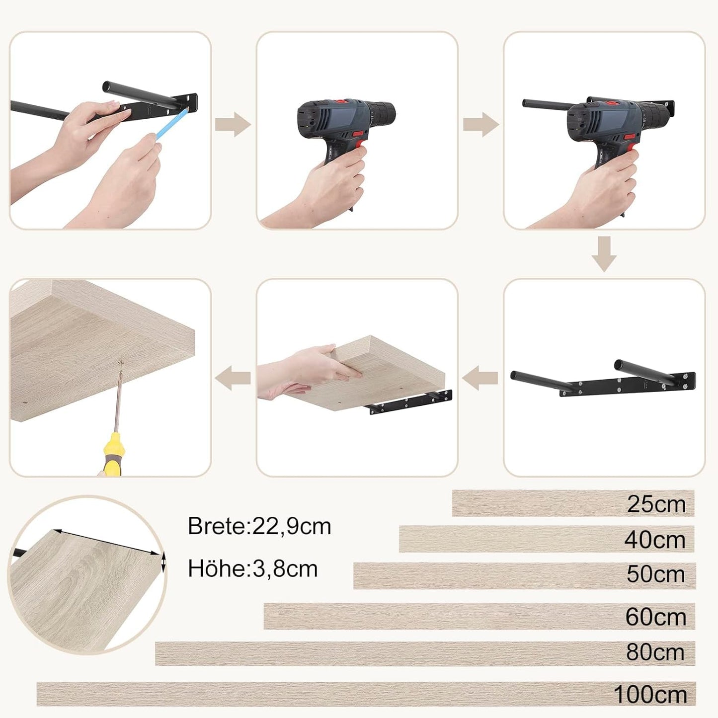 EUGAD 0046QJ Wandplank zwevende wandplank - 80 cm - Sonoma eiken - MDF - max 10 kg
