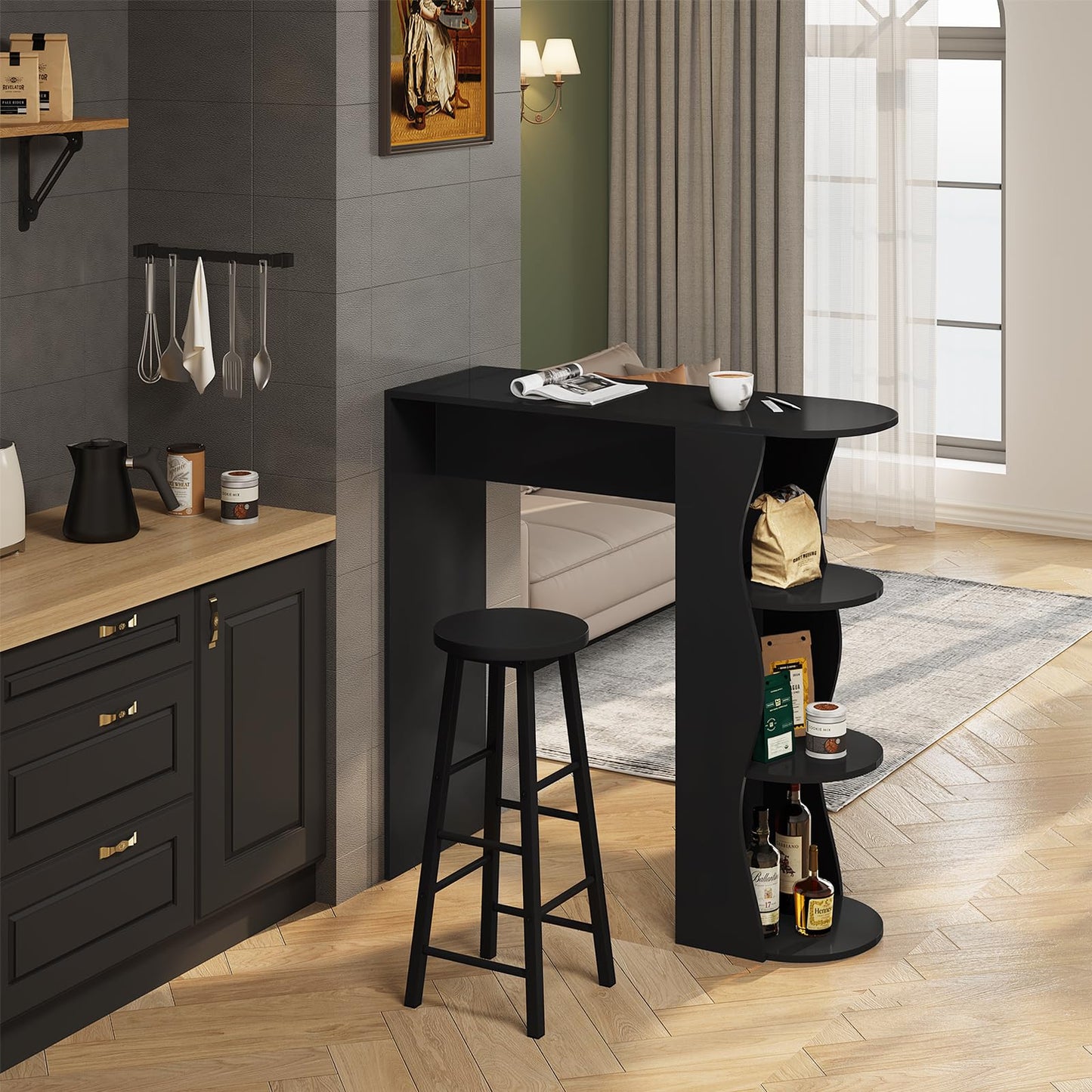 WOLTU BH130sz-2 - Set van 2 barkrukken - Zwart - 71 cm zithoogte met voetsteun