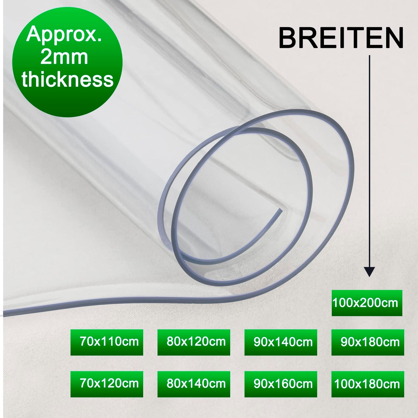 WOLTU transparante tafelbeschermer folie - PVC 2 mm - 100 x 200 cm - waterdicht en hittebestendig tot 80 C