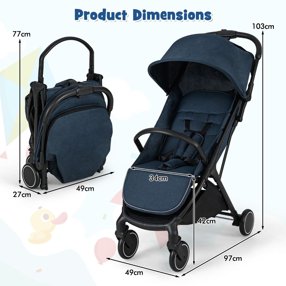 Coast Kinderwagen - lichtgewicht en compact - éénhandig inklapbaar - donkerblauw