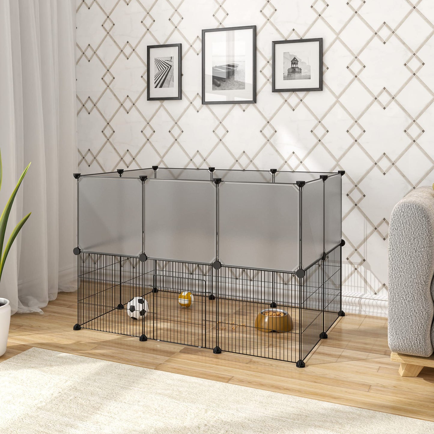 EUGAD dubbele verdieping dierenren - modulaire puppy en knaagdier ren met deur - grijs - 107 x 72 x 72 cm - panelen 35 x 35 cm