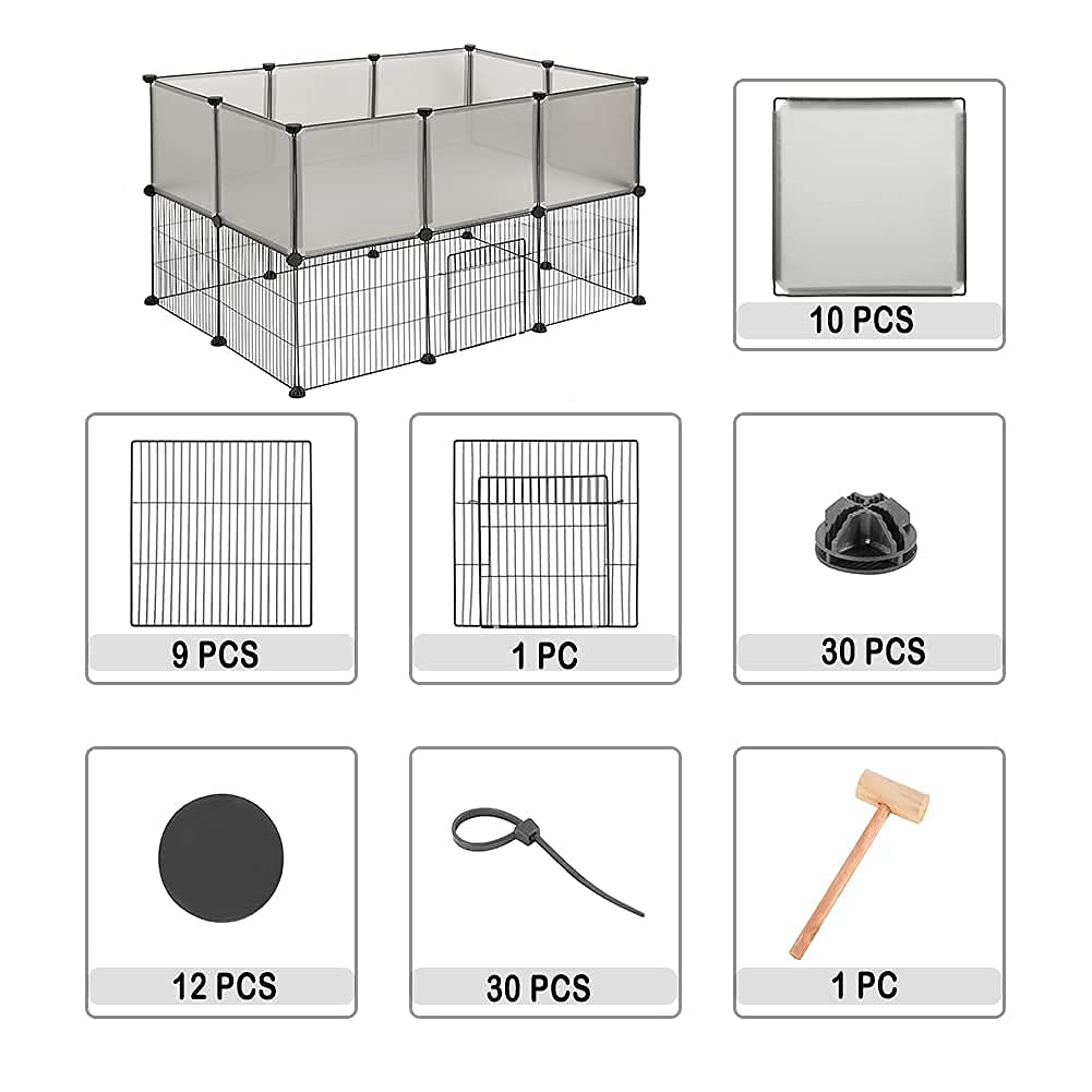 EUGAD dubbele verdieping dierenren - modulaire puppy en knaagdier ren met deur - grijs - 107 x 72 x 72 cm - panelen 35 x 35 cm