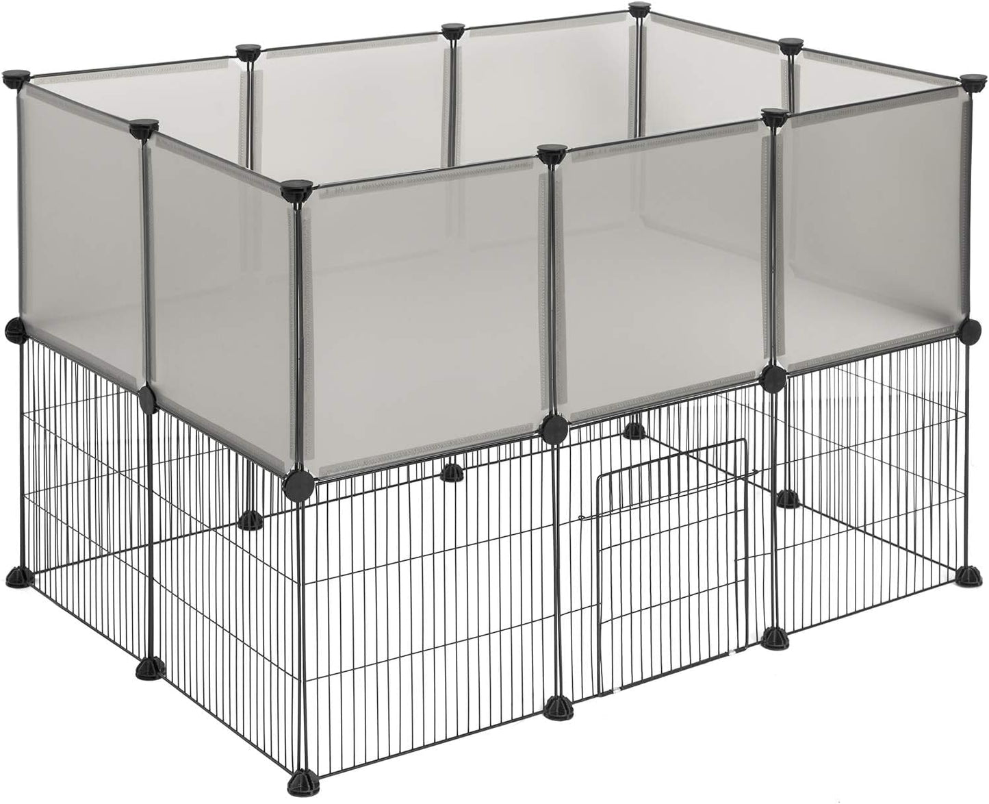 EUGAD dubbele verdieping dierenren - modulaire puppy en knaagdier ren met deur - grijs - 107 x 72 x 72 cm - panelen 35 x 35 cm