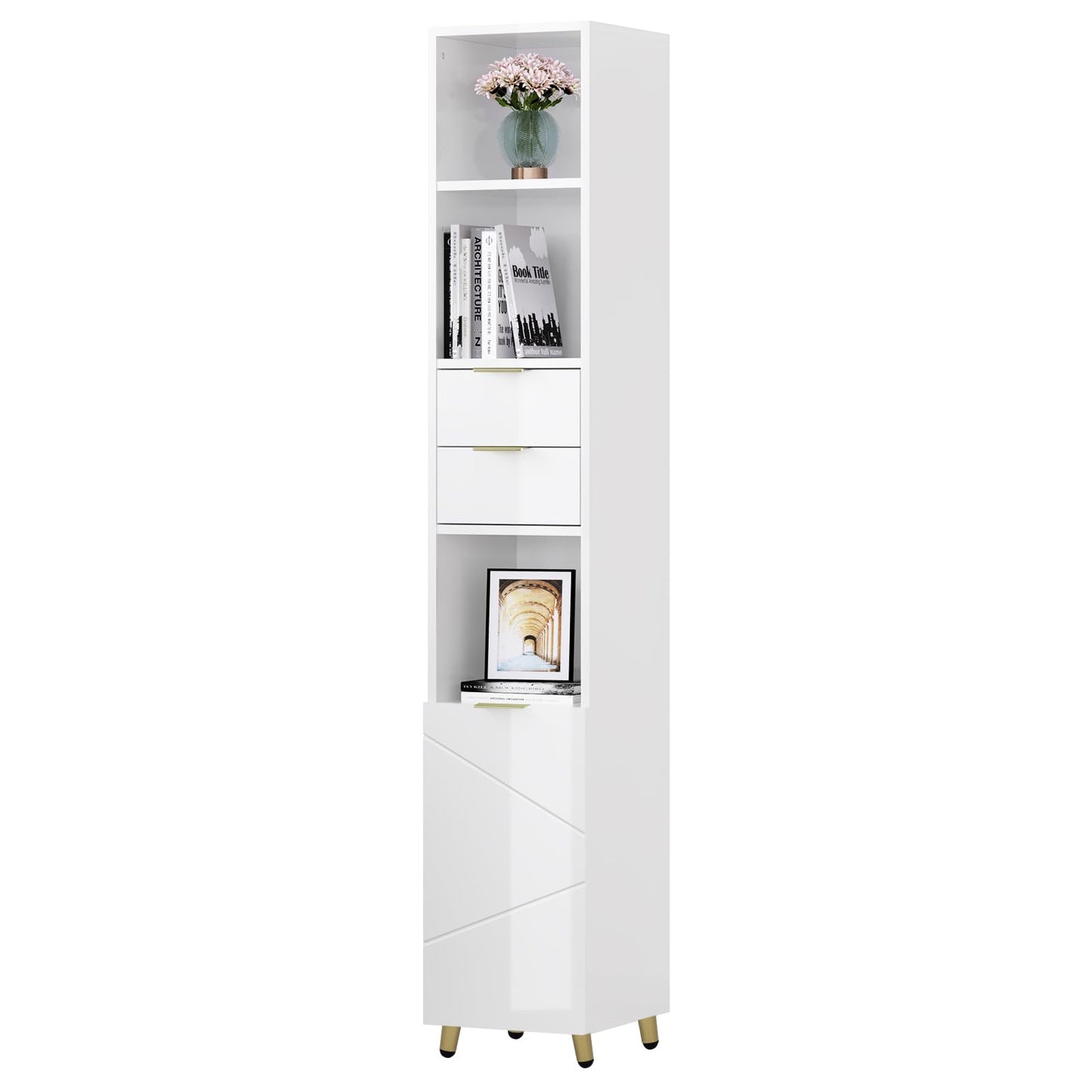 EUGAD badkamer hoge kast - hoogglans wit - vrijstaand - 30 x 160 x 28,5 cm