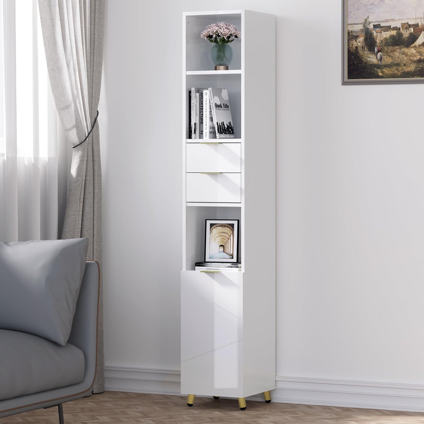 EUGAD badkamer hoge kast - hoogglans wit - vrijstaand - 30 x 160 x 28,5 cm