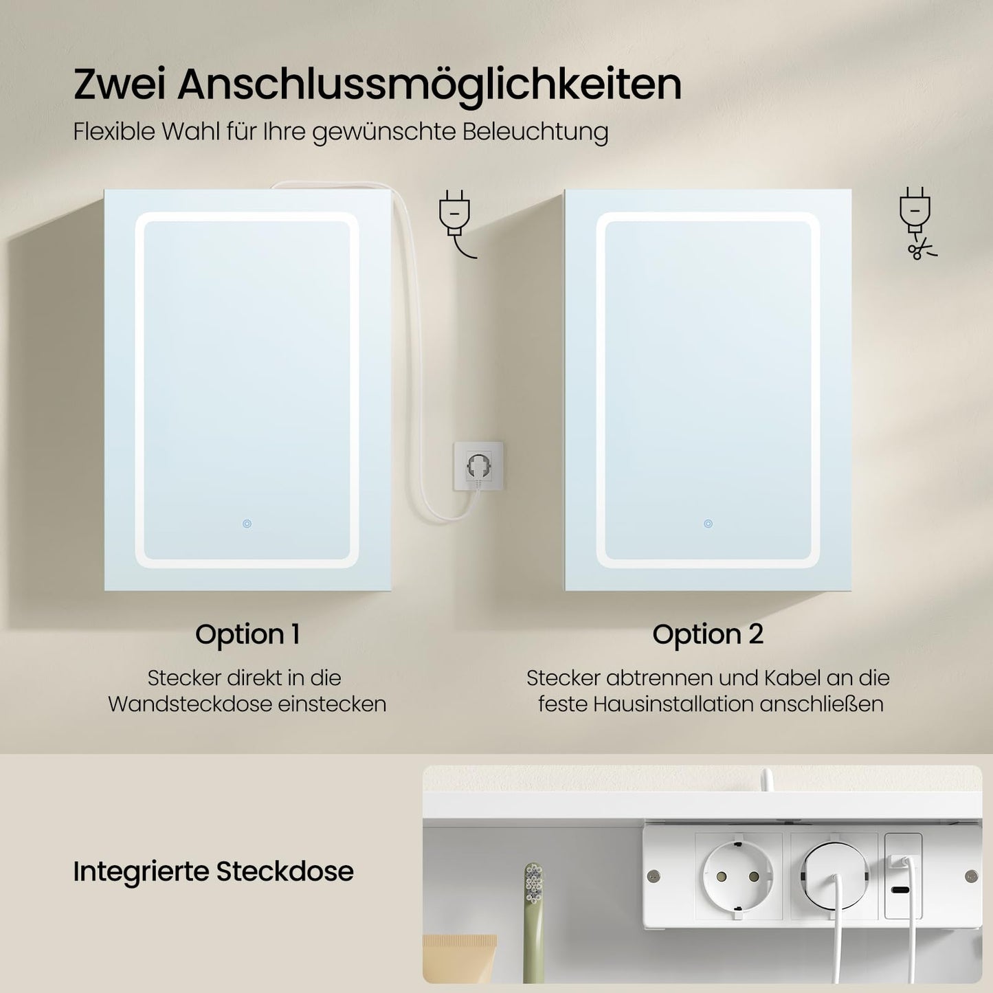 EUGAD badkamer spiegelkast - 1 spiegeldeur - 3 kleurtemperaturen - met stopcontact - wit - 50 x 70 x 14,5 cm