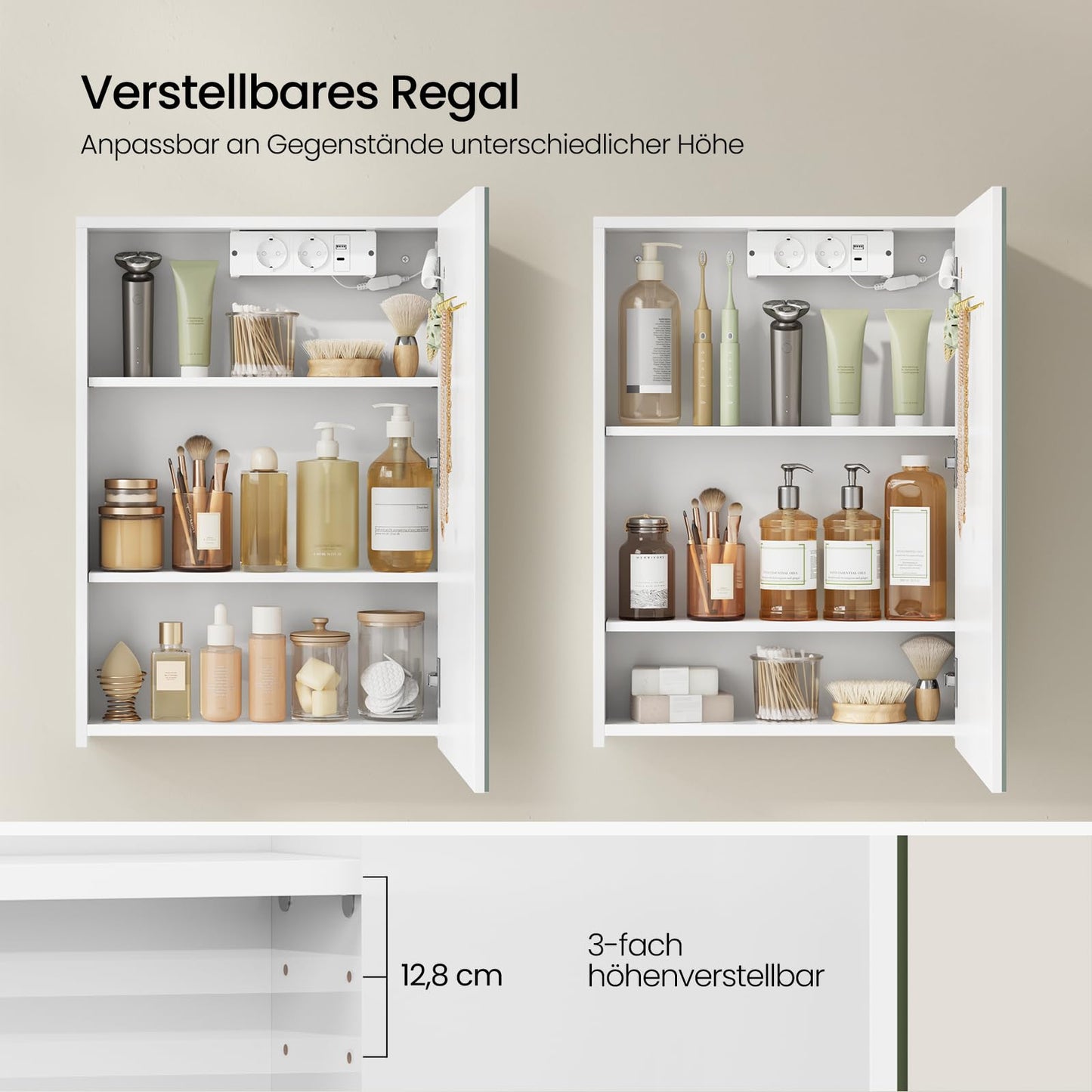 EUGAD badkamer spiegelkast - 1 spiegeldeur - 3 kleurtemperaturen - met stopcontact - wit - 50 x 70 x 14,5 cm