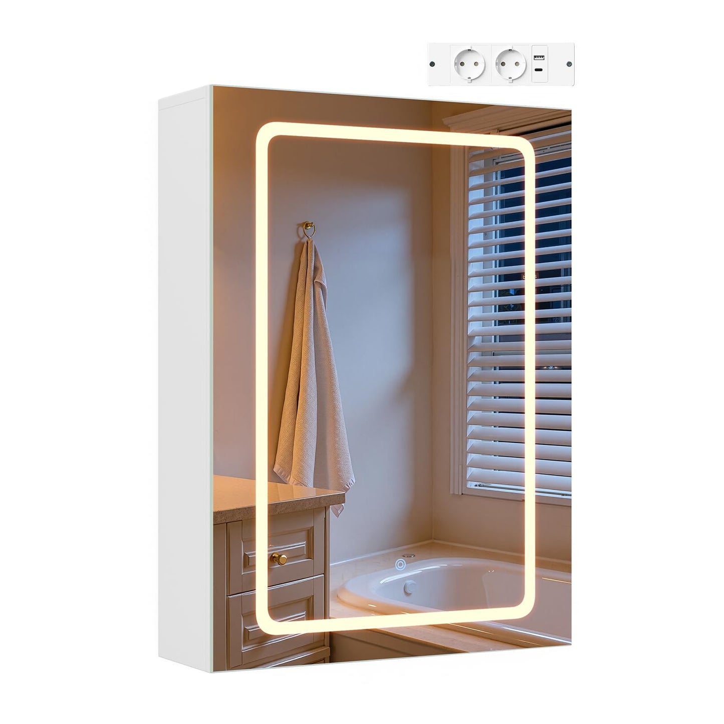 EUGAD badkamer spiegelkast - 1 spiegeldeur - 3 kleurtemperaturen - met stopcontact - wit - 50 x 70 x 14,5 cm