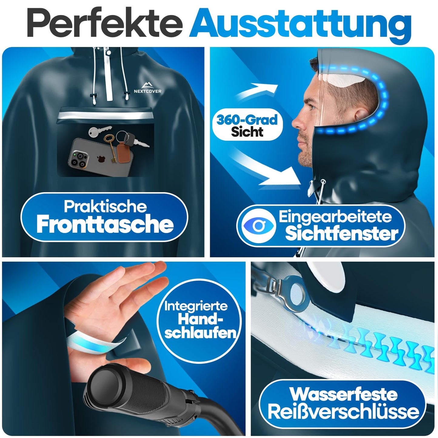 Nextcover Regenponcho AquaShield 2.0 - waterdicht - unisex - voor fietsen en wandelen