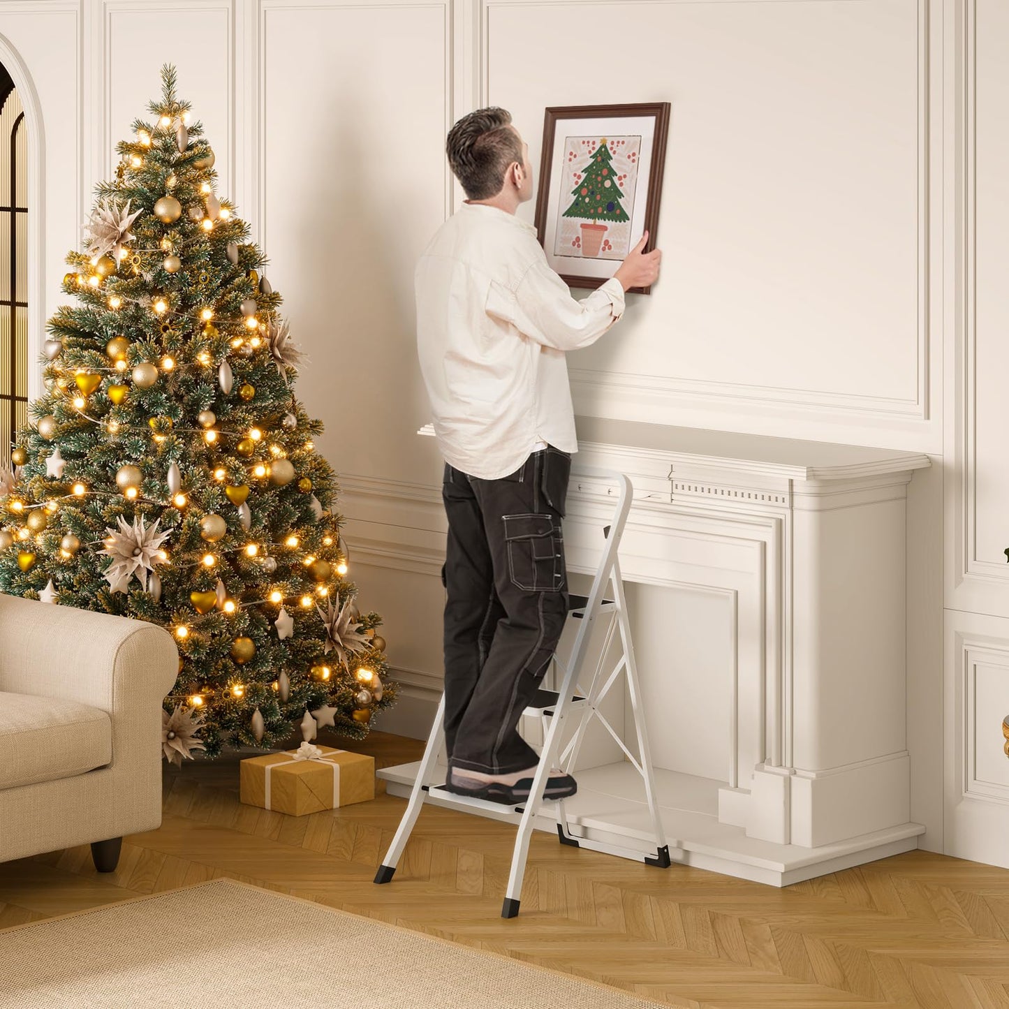 Eugad Huishoudtrap - 3 Tredes - Max. 150kg - 46 x 65 x 104 cm - Zwart / Wit