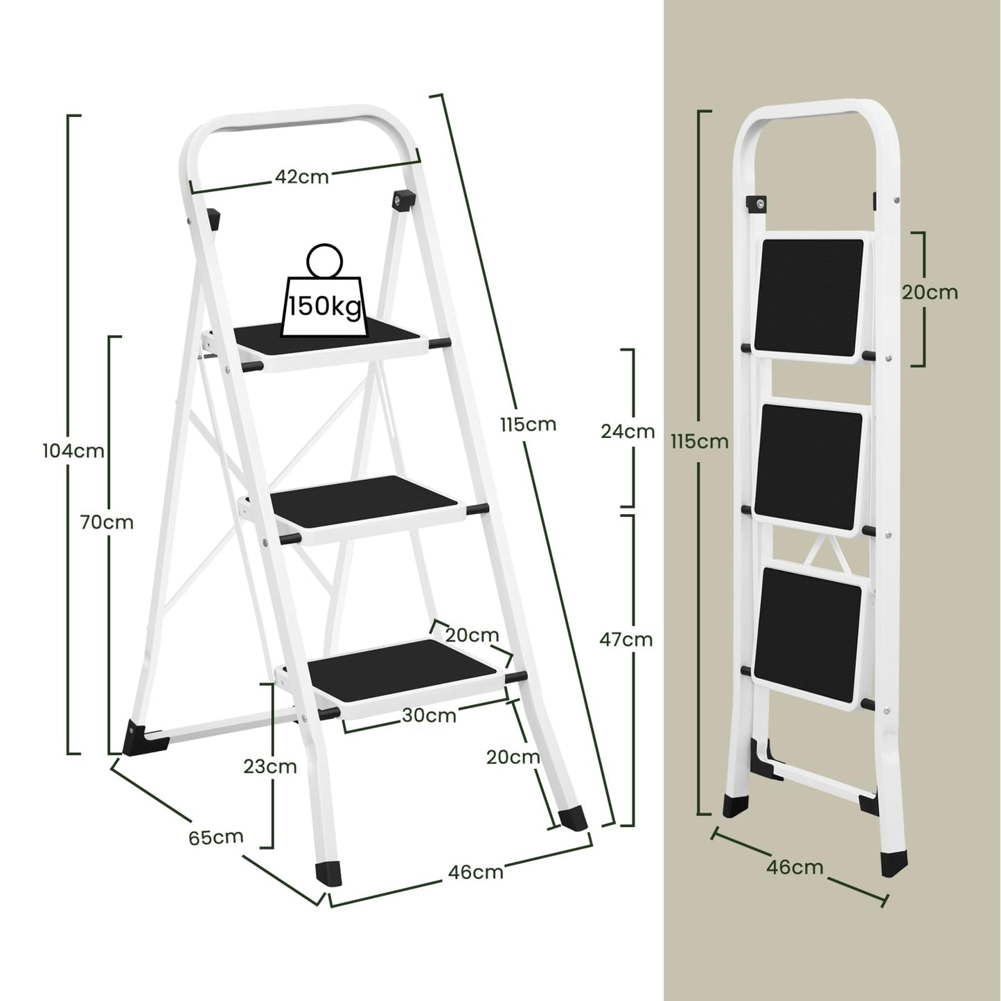 Eugad Huishoudtrap - 3 Tredes - Max. 150kg - 46 x 65 x 104 cm - Zwart / Wit